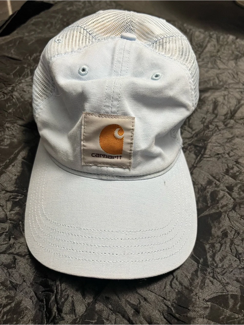 Carhartt Pale Blue Mesh-Back Baseball Cap with Gold Logo Patch- unisex